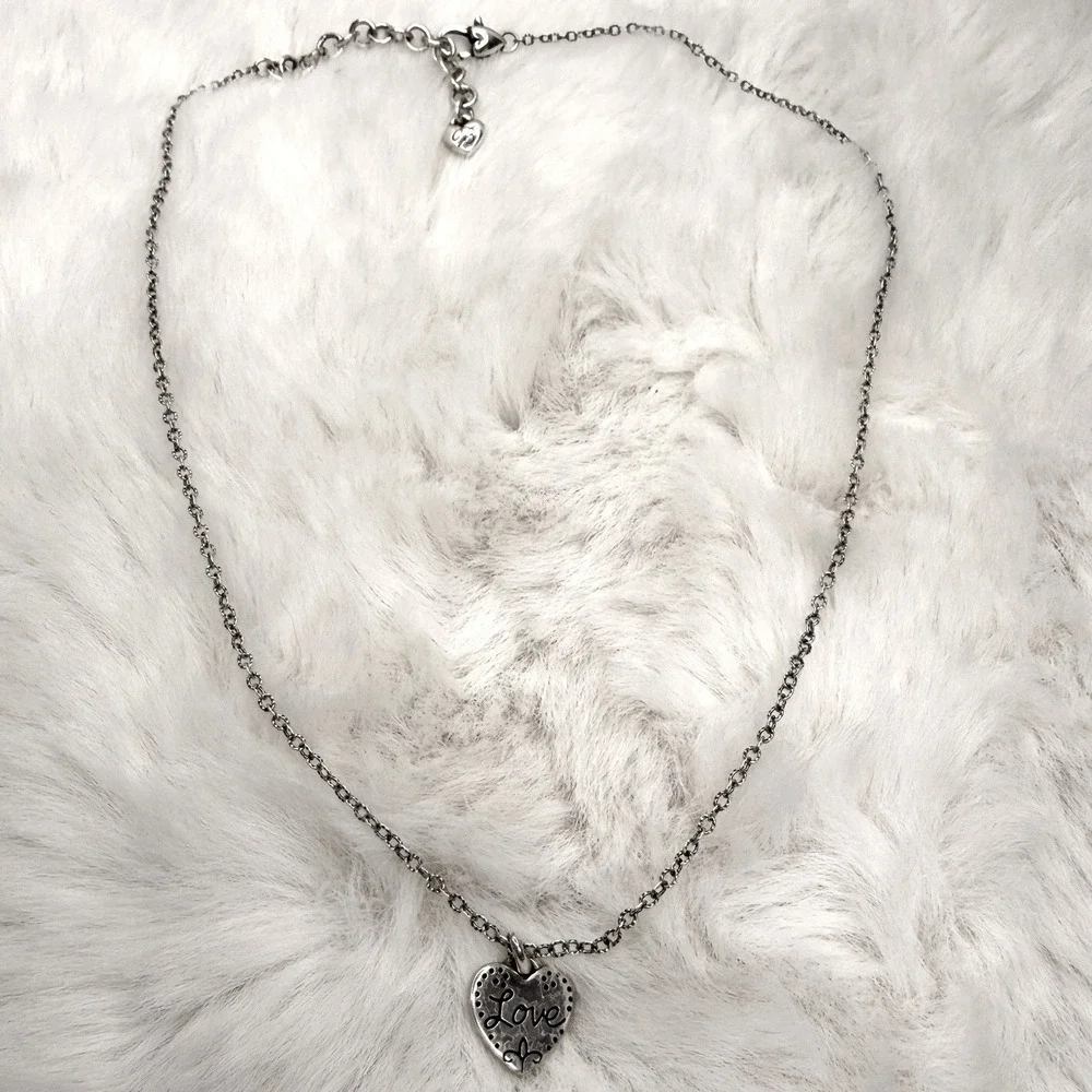 Brighton Love Heart Necklace Silver Plated Y2K Retired Pendant‎ Adjustable Chain